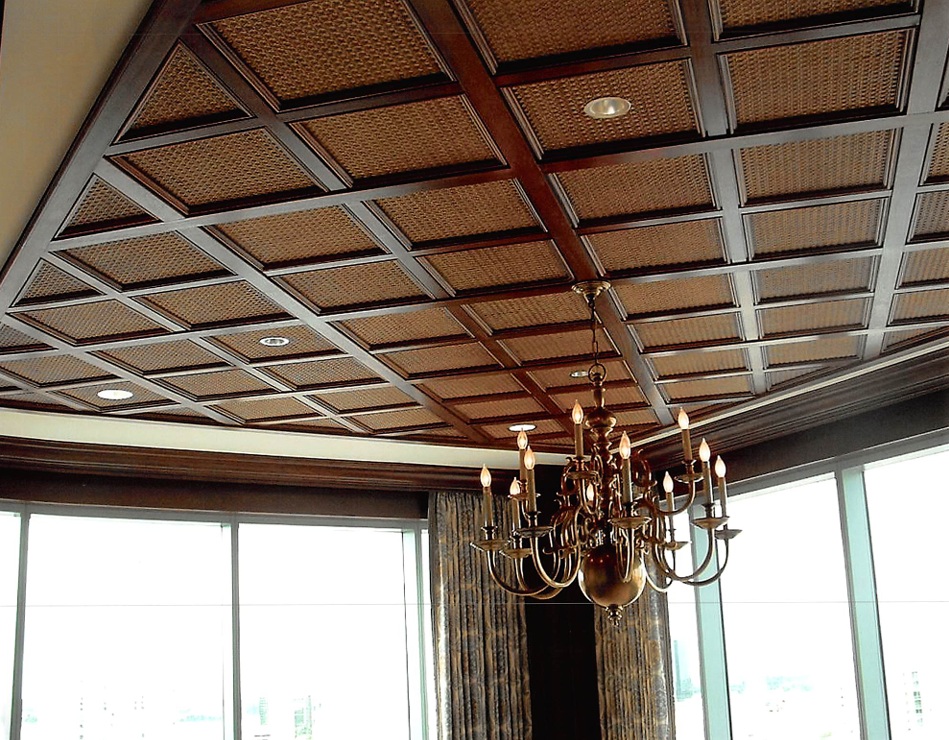 Coffered ceiling with cane detail